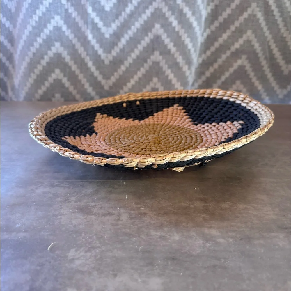 Handwoven Coastal Star Seagrass Wall Basket - Black and Natural